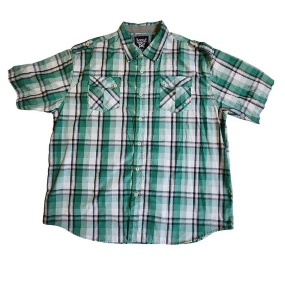 Akademiks green plaid button up collared short sleeve top sz 5XL